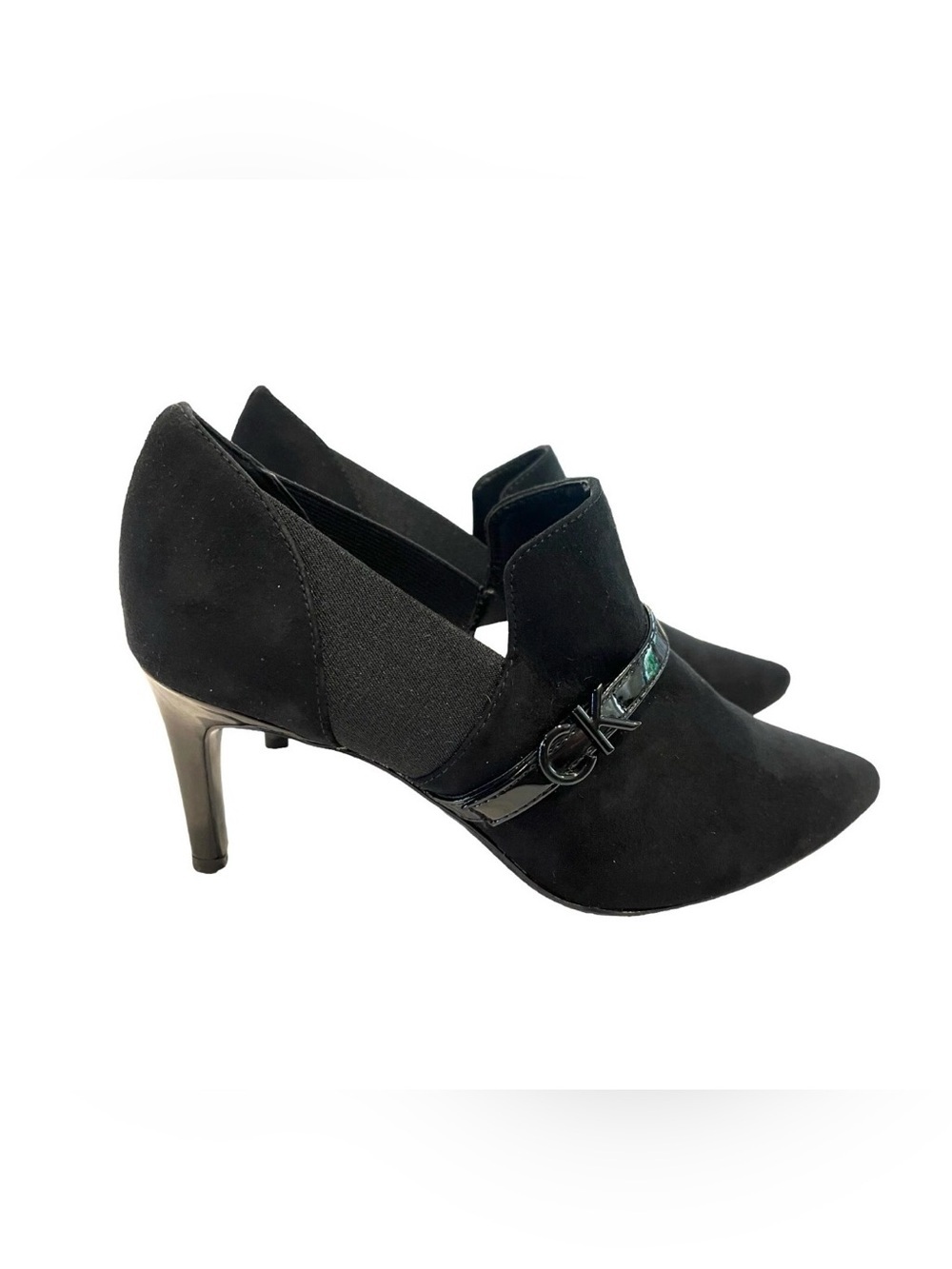 Calvin Klein Black Suede Patent Leather Jaclyn Heels Booties Shooties